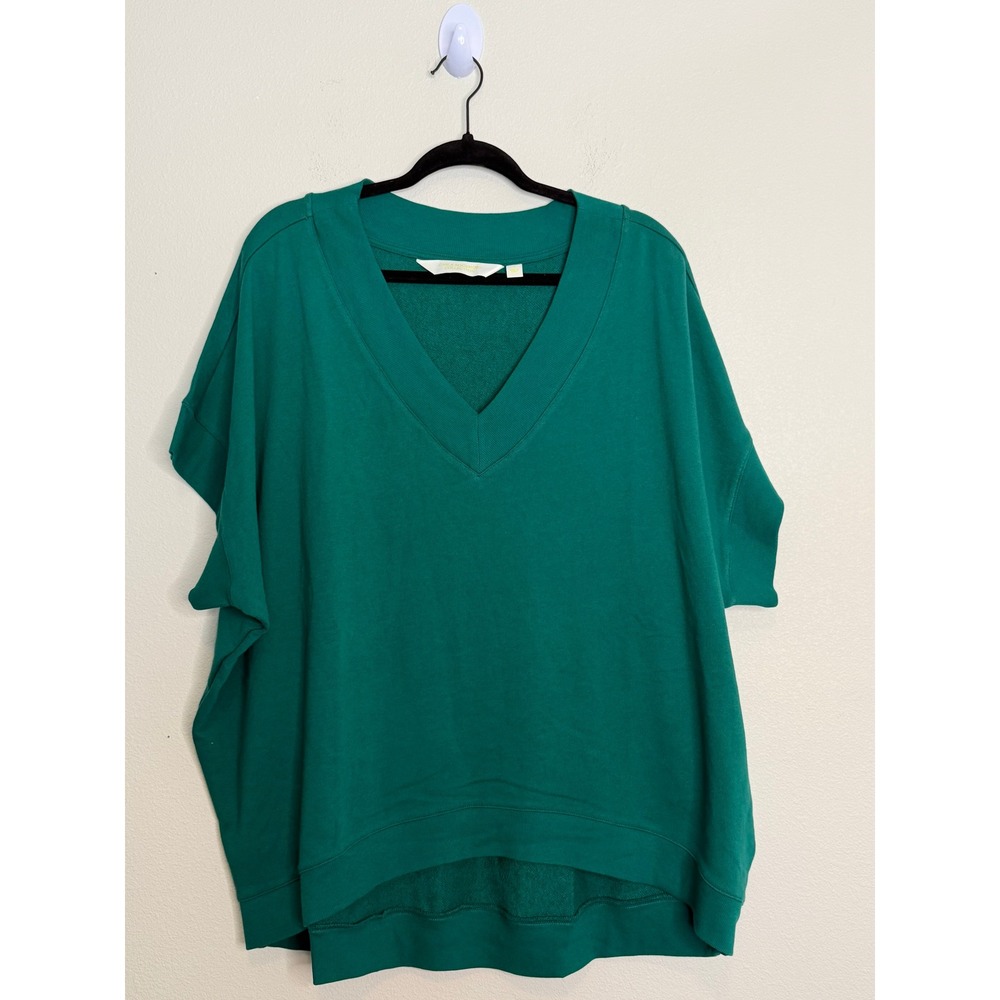 Carla Rockmore Collection French Terry Emerald Green V-Neck Sweatshirt 2X
